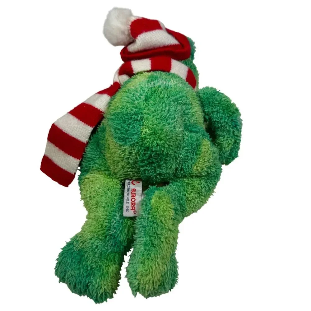 Aurora Flopsies Collection Green Frog Black Spots Bean Plush Stuffed Animal 13